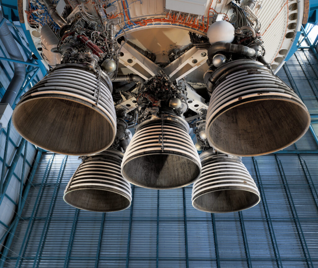 Saturn 5 rocket engine and exhaust pipes